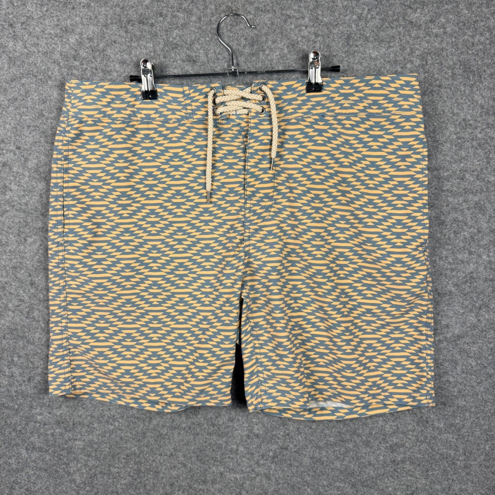 Faherty Mens Blue Orange Geometric Diamond Board Shorts Swim Trunks Size 35